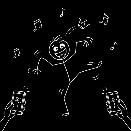 A stick figure dancing while phones film it