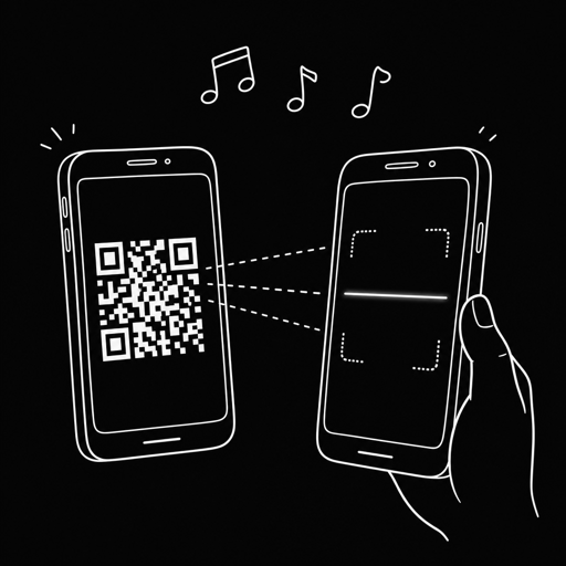 One phone showing a QR code, another scanning it